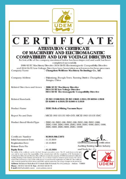 China Changzhou Welldone Machinery Technology Co.,Ltd Certification